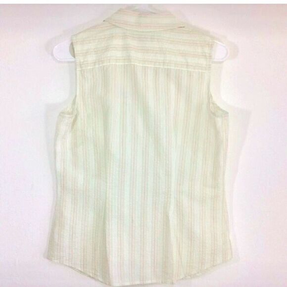 Land’s End NEW Green Stripe Sleeveless Button Down Shirt - Picture 2 of 6